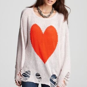 Wildfox White Label Big Heart Distressed Heart Sweater MEDIUM